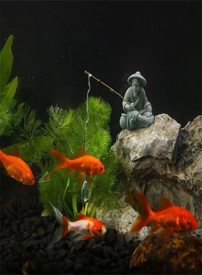 livelyfish 2Pcs Sitting Fishing Figurines Asian Japanese Sandstone Mini Fisherman Statue Vintage Ornament for Fish Tank Pot Garden Home Aquarium Decoration,D - Image 3